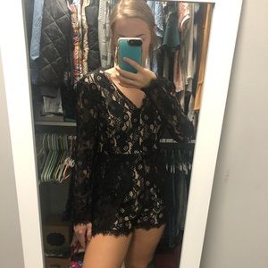 Black lace long sleeve romper